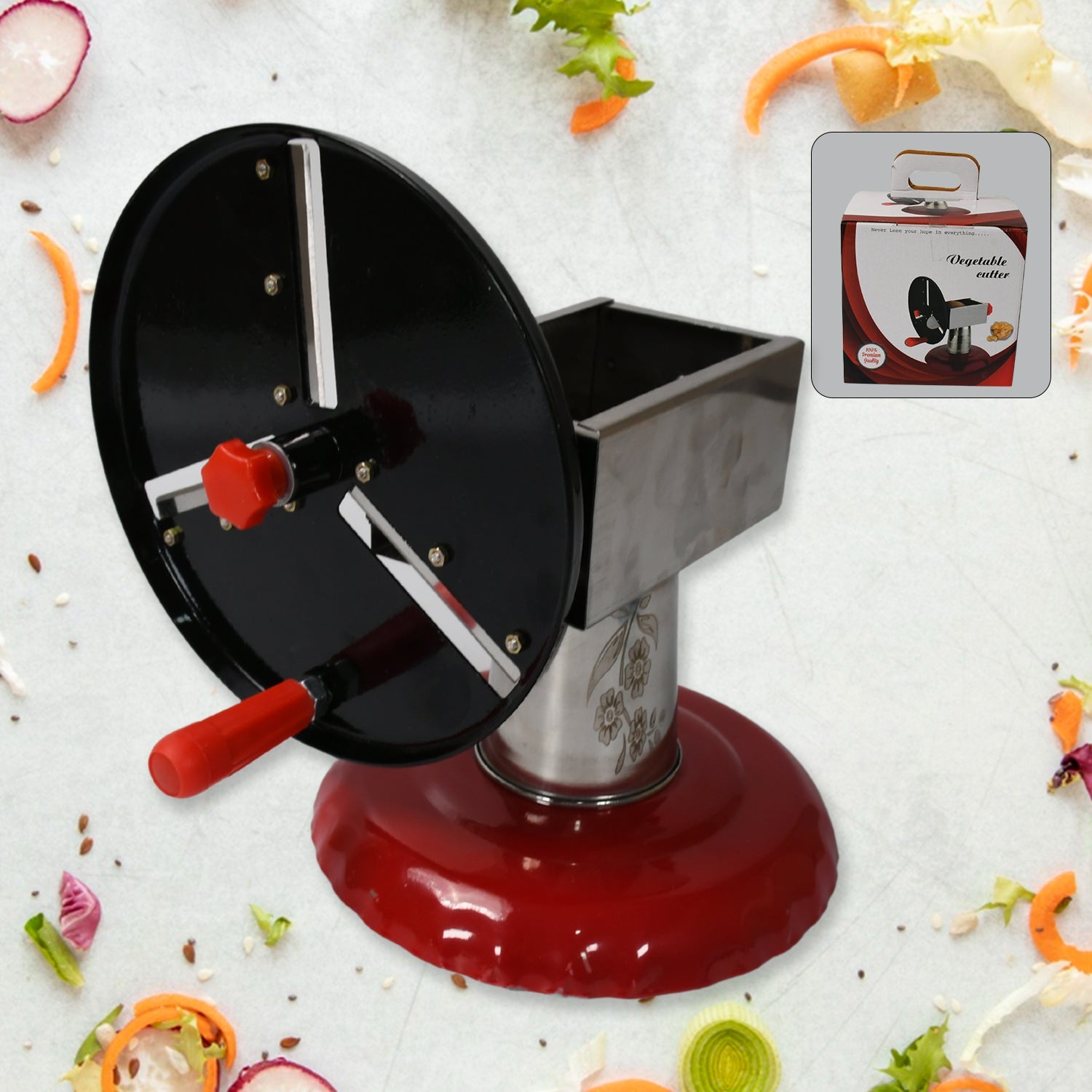 Stainless Steel Chips Maker and Vegetable Slicer for Kitchen Potato Slicer Graters and Chippers. Chips Maker is Suitable for Vegetable Cuttings. Chips Maker Consist Hard Coated Iron Wheel and Stand. Stainless Steel Chips Maker and Vegetable Slicer for Kitchen Potato Slicer Graters and Chippers. Chips Maker is Suitable for Vegetable Cuttings. Chips Maker Consist Hard Coated Iron Wheel and Stand.